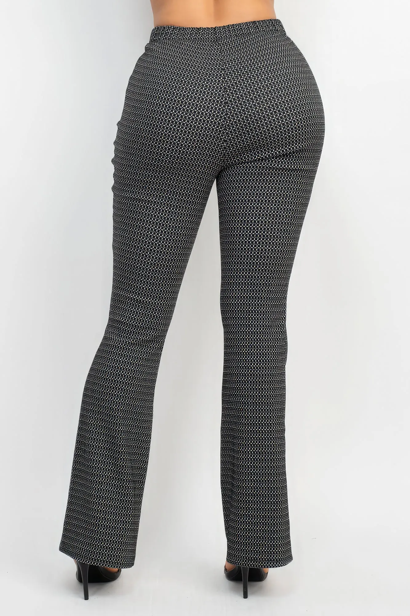 Knit Fitted formal Flare Leg Plaid High-Rise Waist Pants