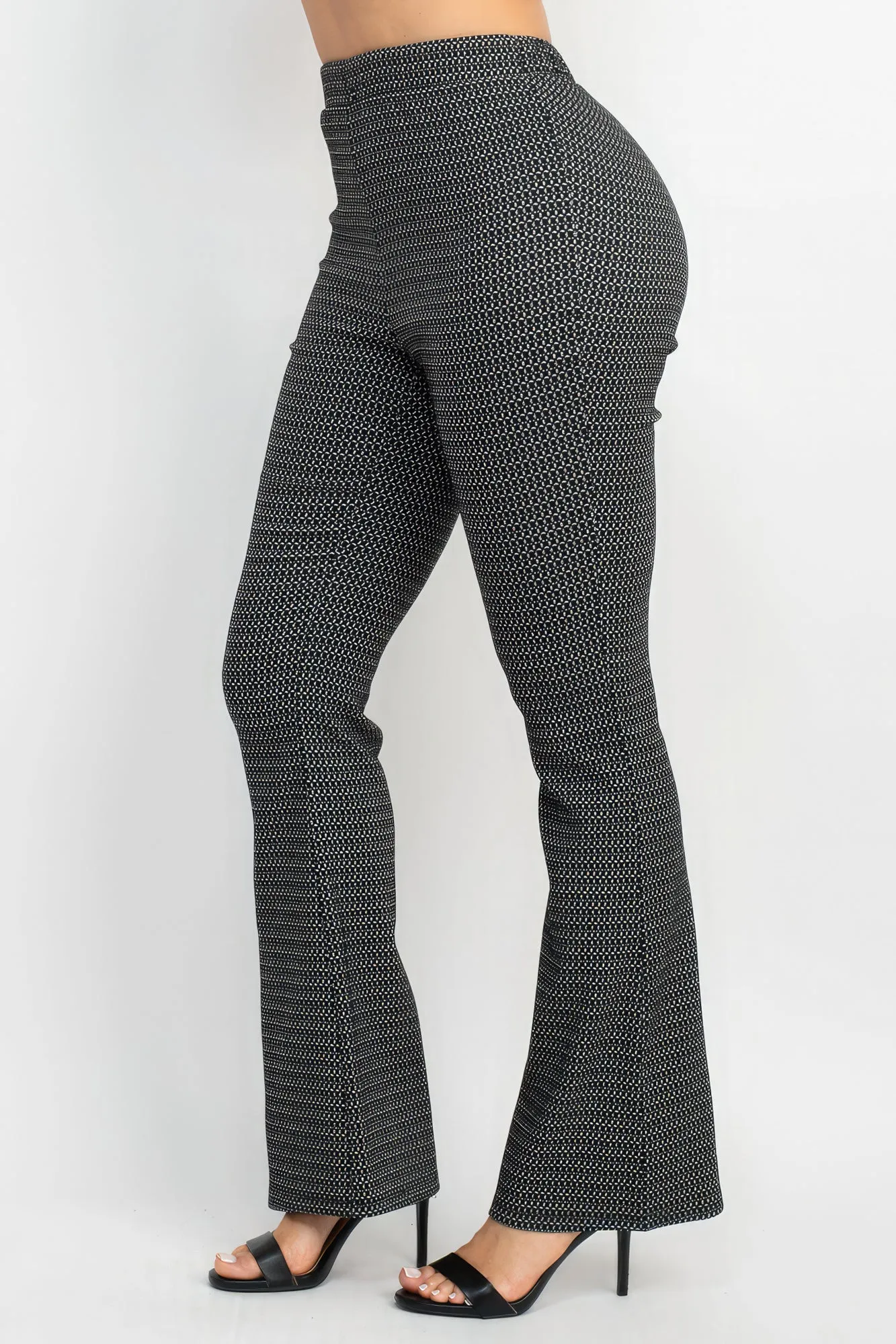 Knit Fitted formal Flare Leg Plaid High-Rise Waist Pants