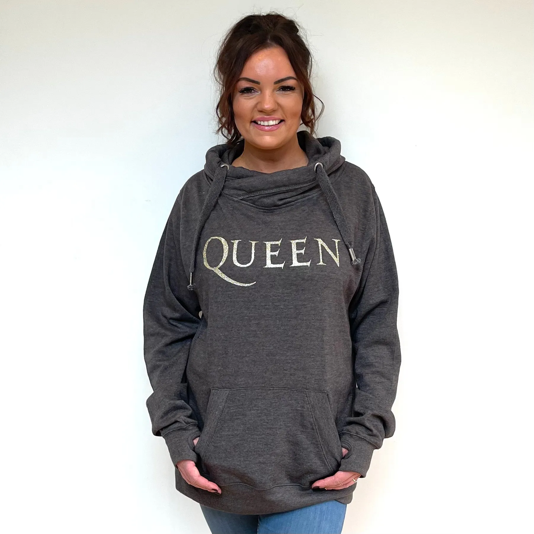 Luxury Cowl Neck Queen Hoodie - Charcoal