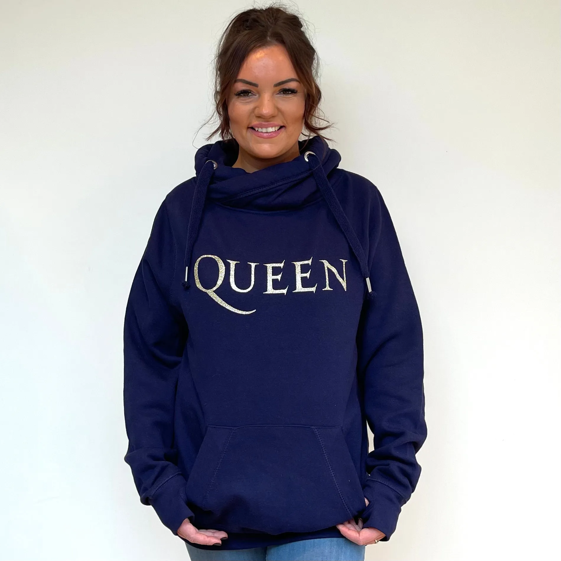 Luxury Cowl Neck Queen Hoodie - Midnight Blue