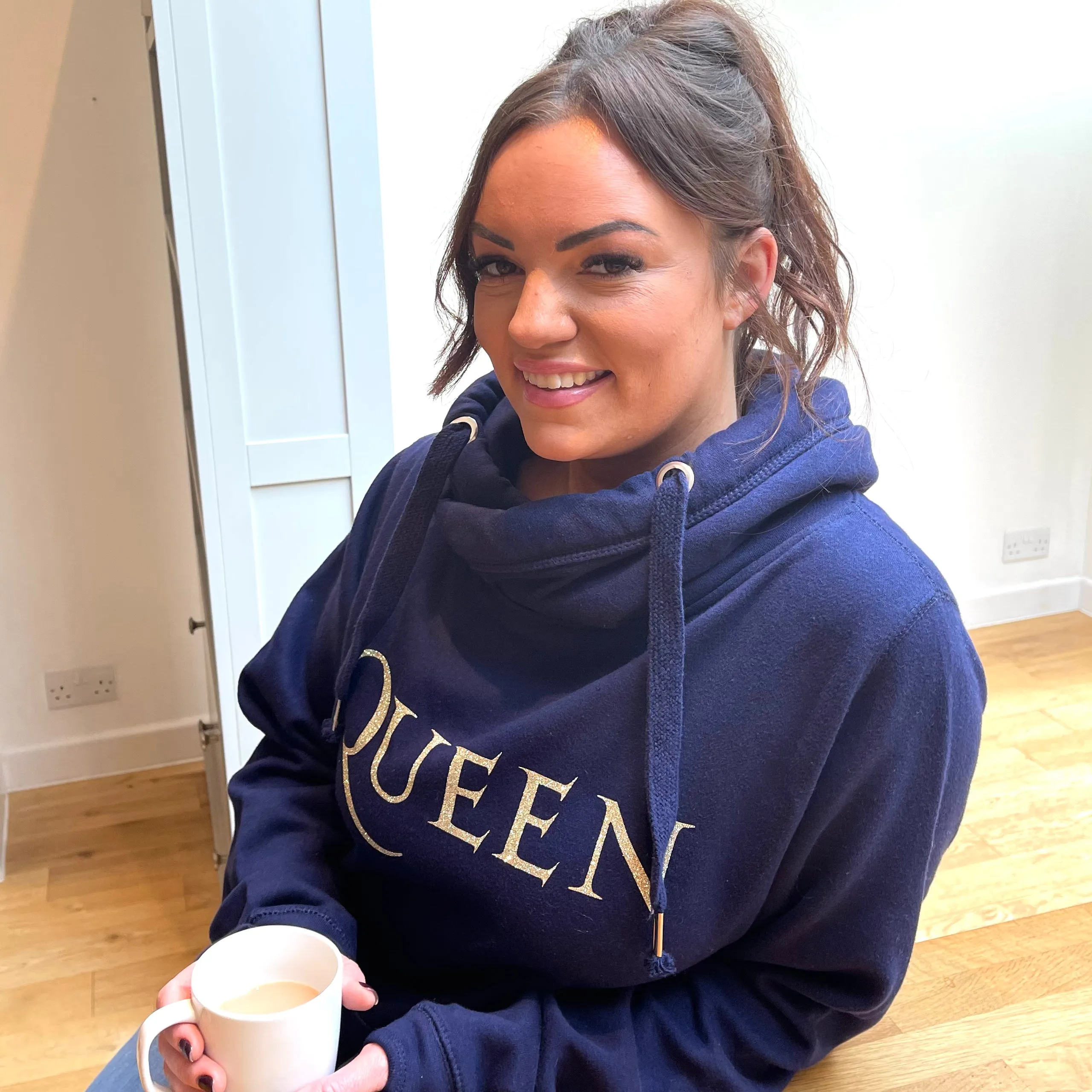 Luxury Cowl Neck Queen Hoodie - Midnight Blue