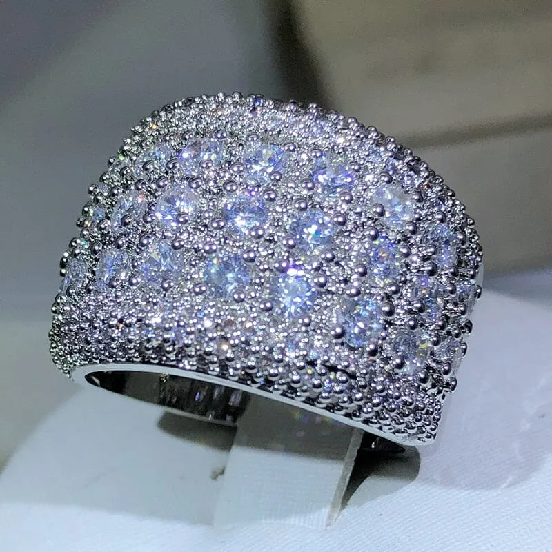 Luxury Round 925 Sterling Silver Bling Diamond Ring