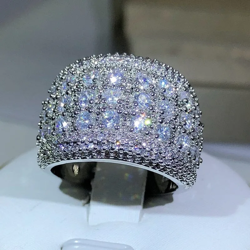 Luxury Round 925 Sterling Silver Bling Diamond Ring