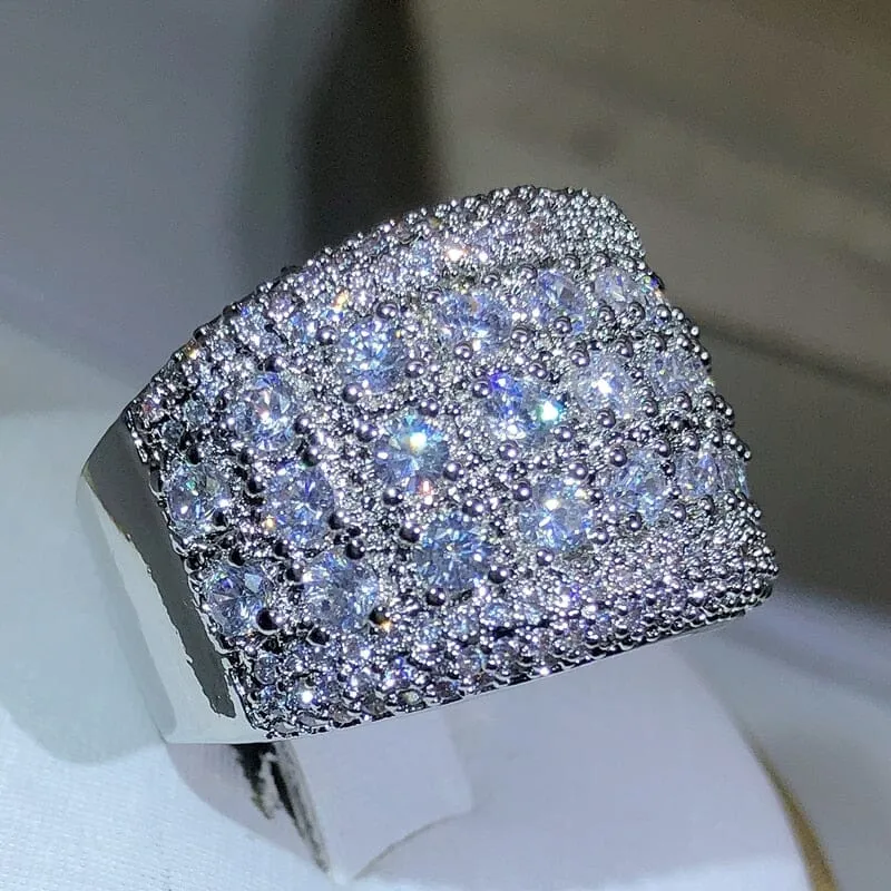 Luxury Round 925 Sterling Silver Bling Diamond Ring