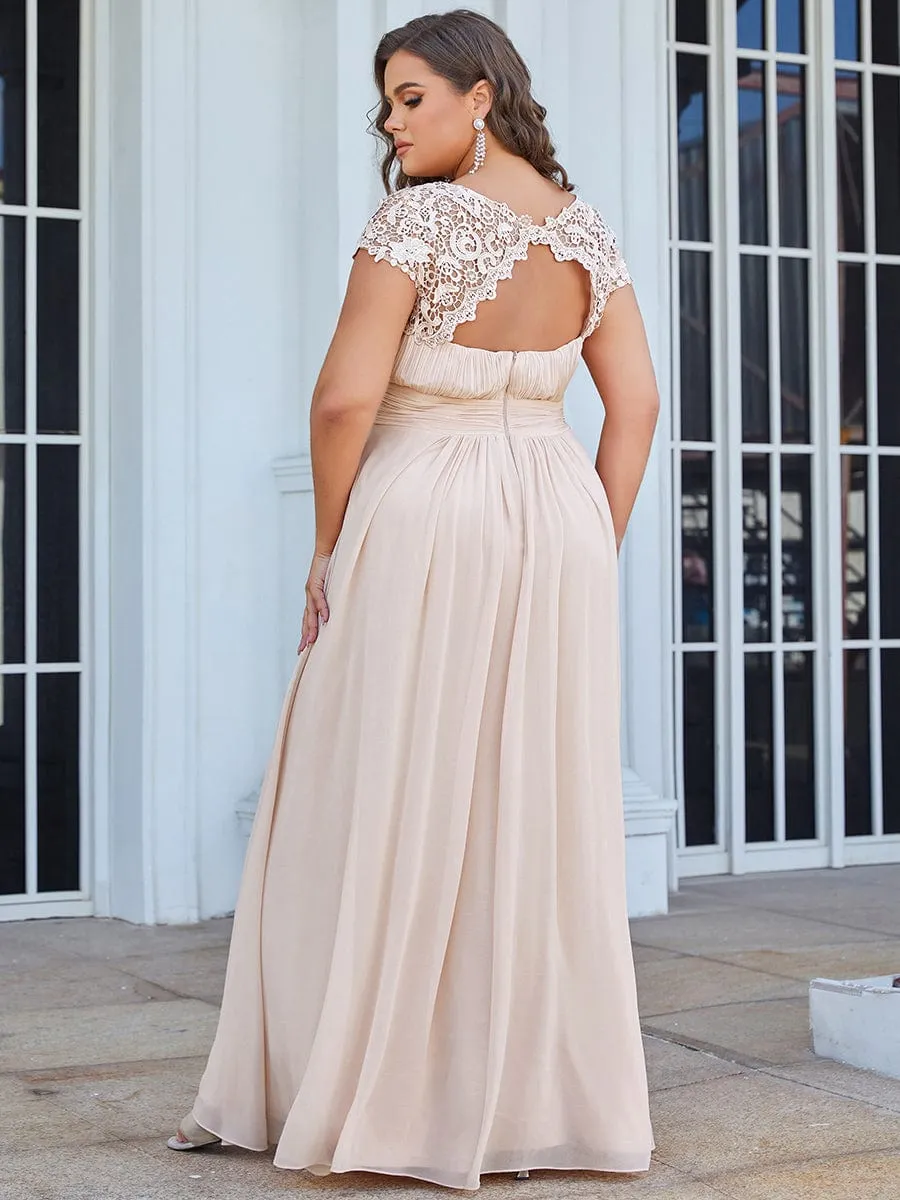 Maxi Lace Cap Sleeve Long Formal Evening Dress