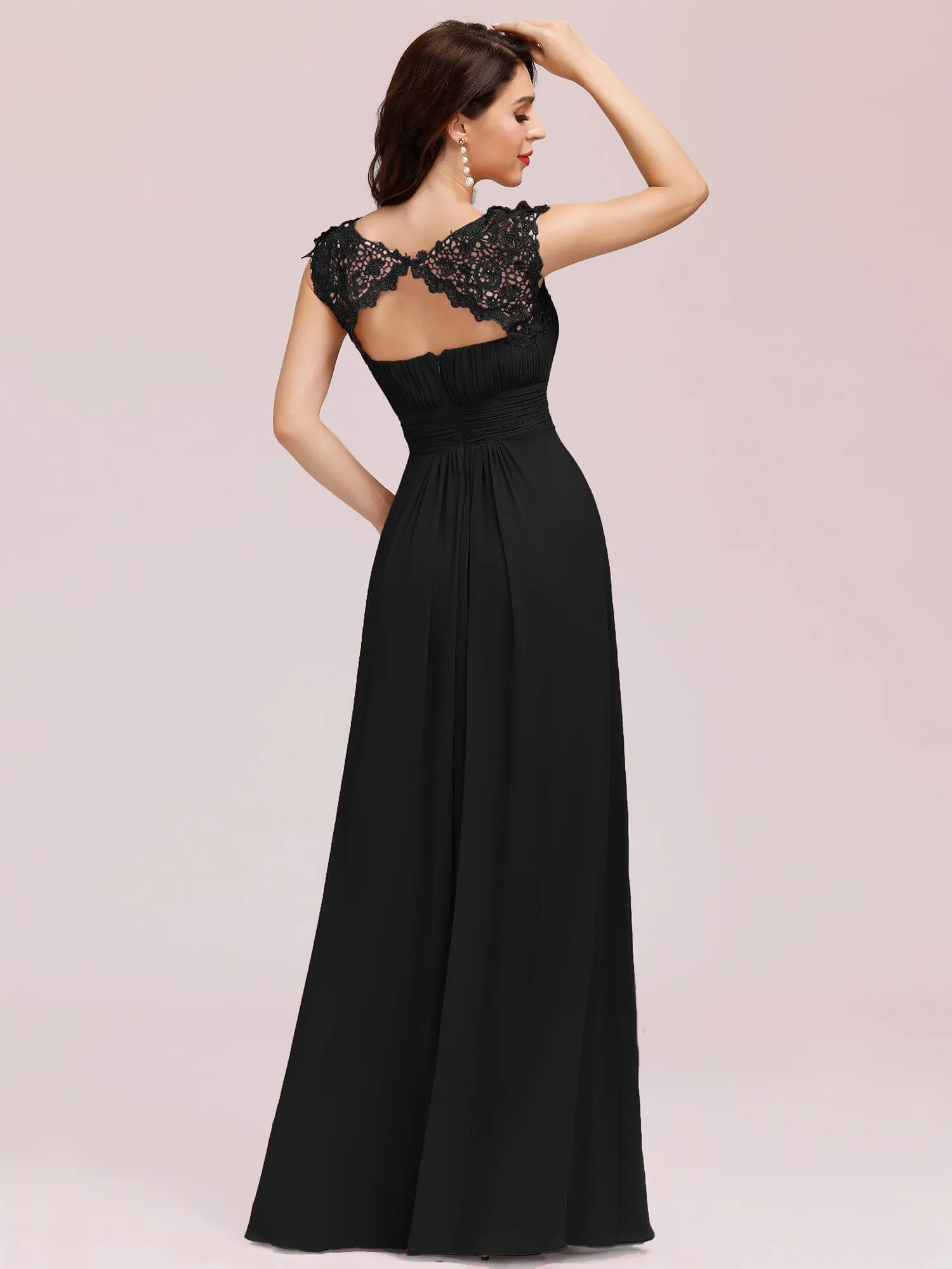 Maxi Lace Cap Sleeve Long Formal Evening Dress