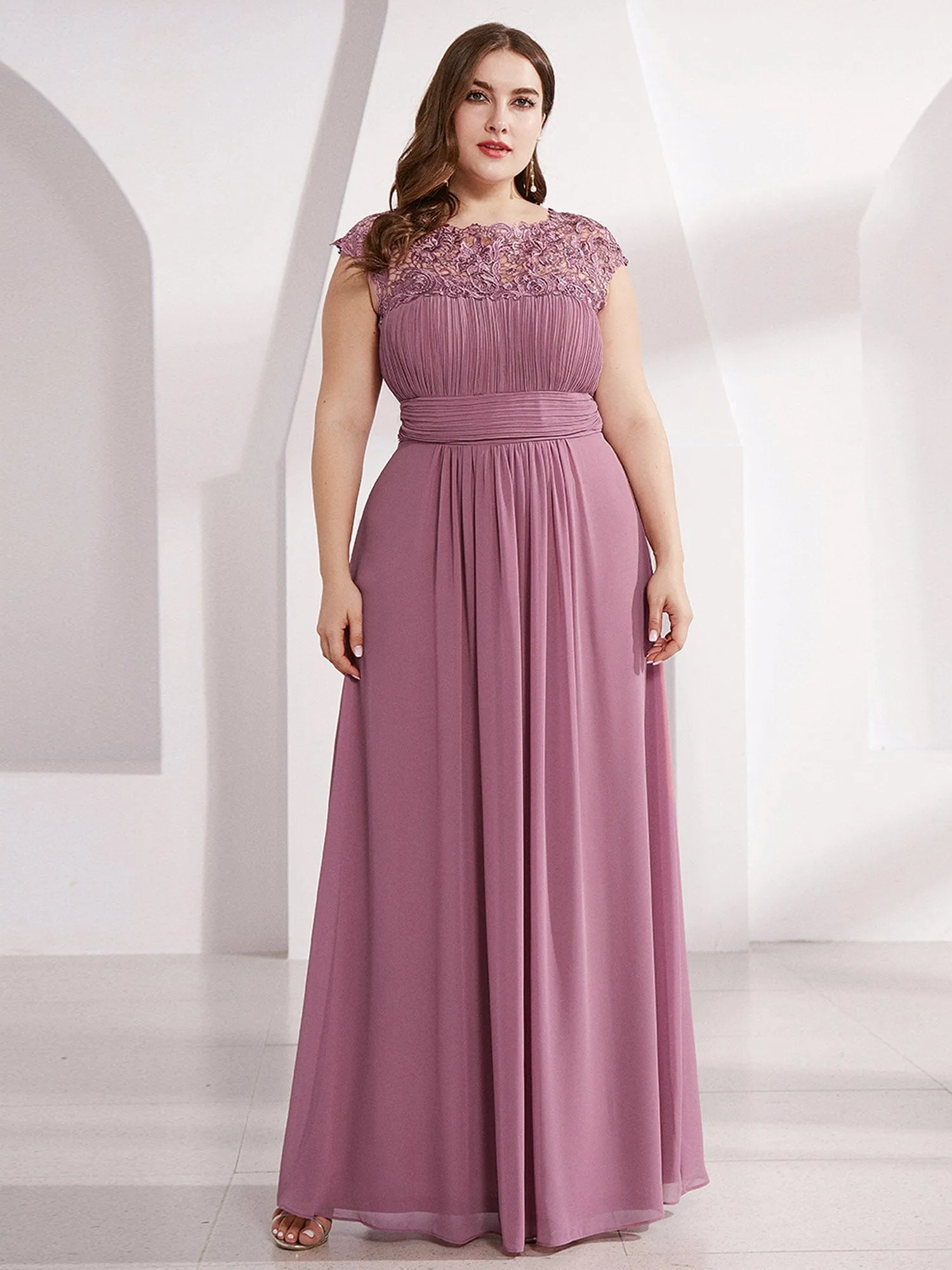 Maxi Lace Cap Sleeve Long Formal Evening Dress