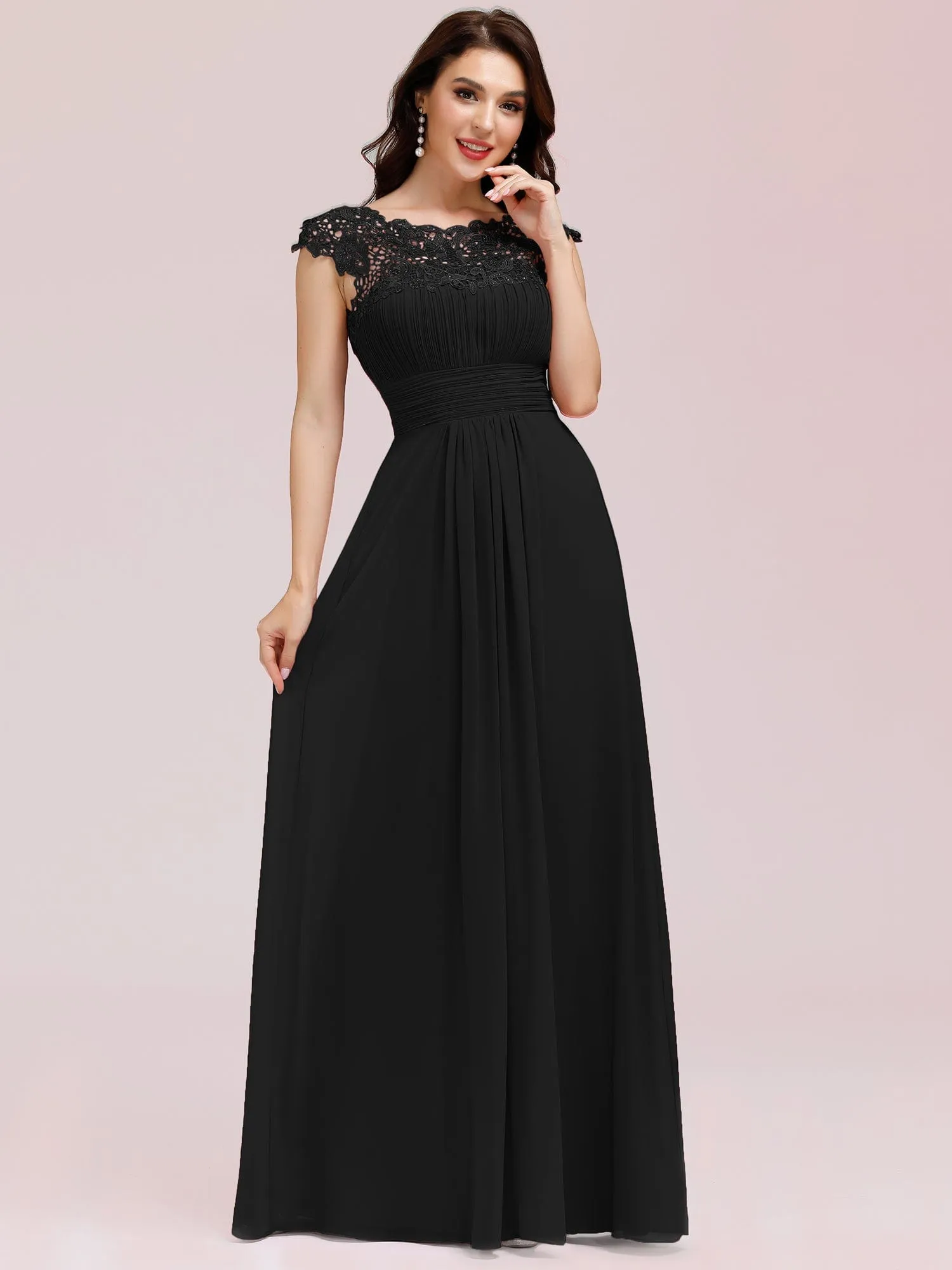 Maxi Lace Cap Sleeve Long Formal Evening Dress