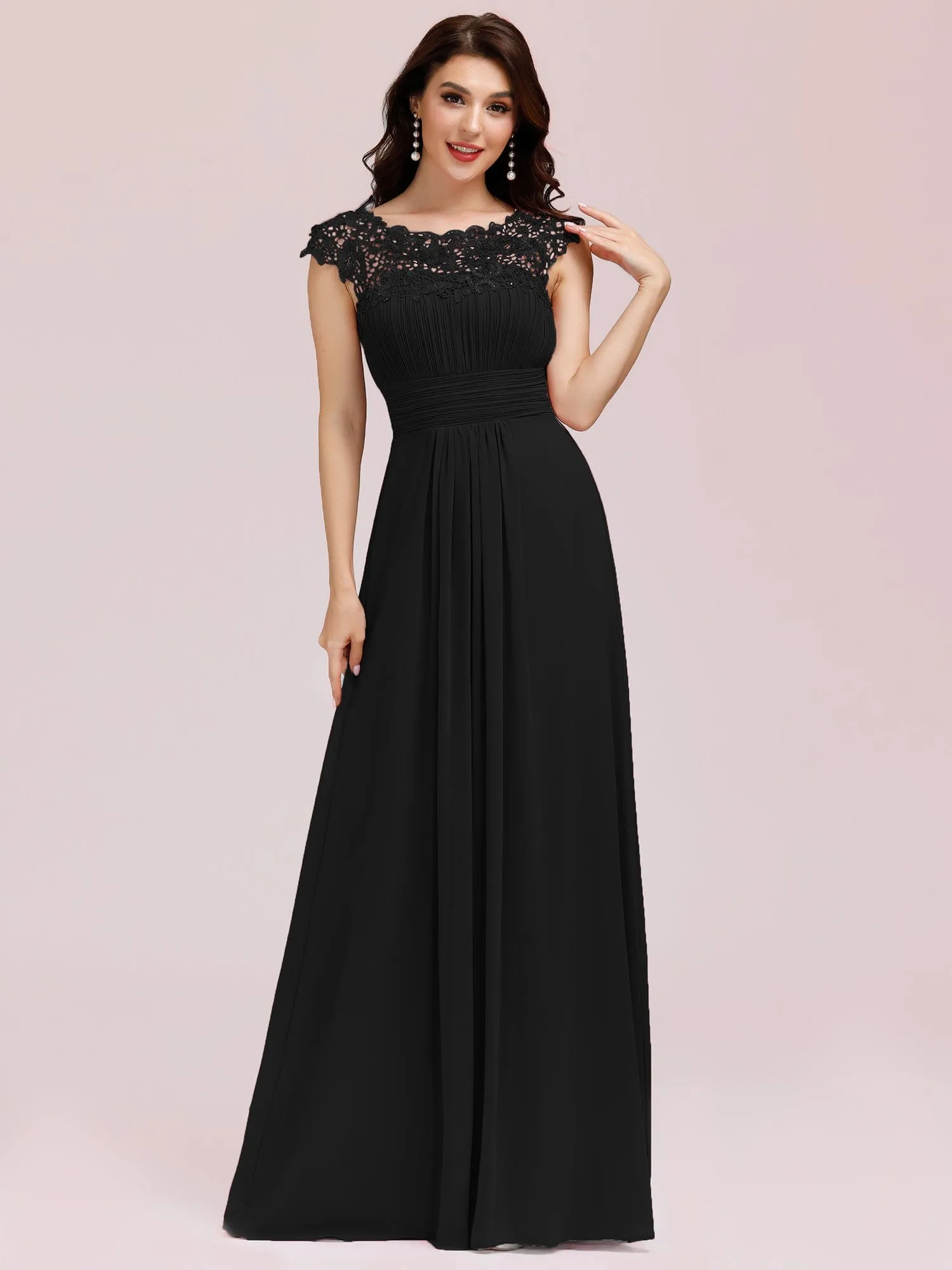 Maxi Lace Cap Sleeve Long Formal Evening Dress