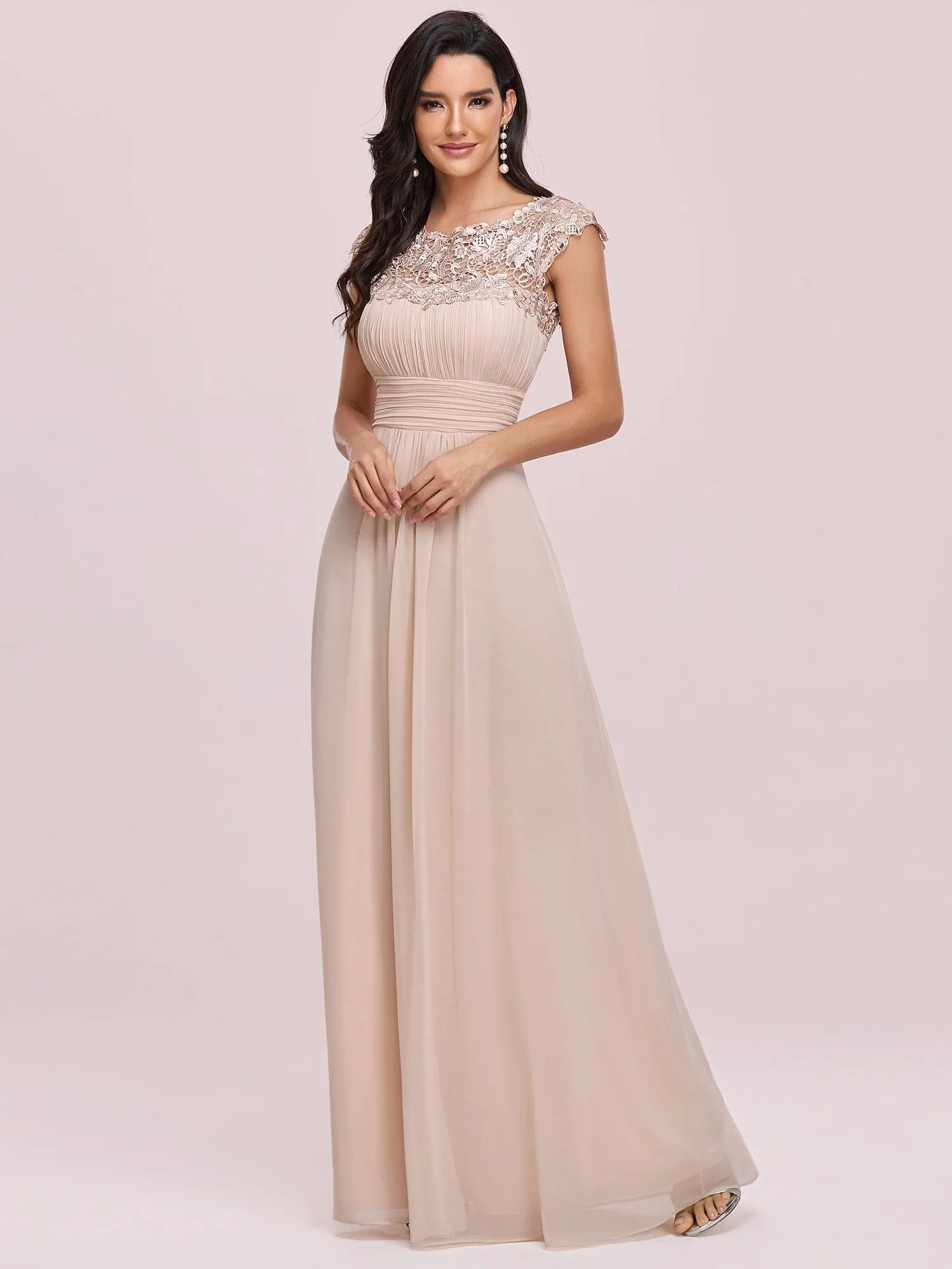 Maxi Lace Cap Sleeve Long Formal Evening Dress