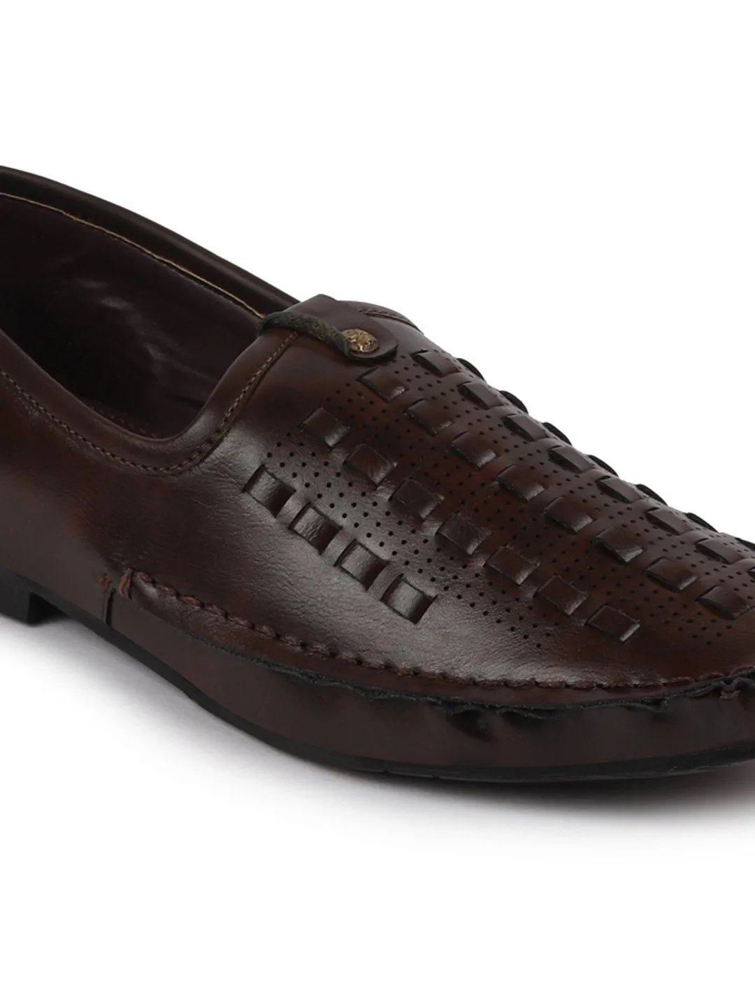 Men Ethnic Brown Stitched Juttis & Mojaris