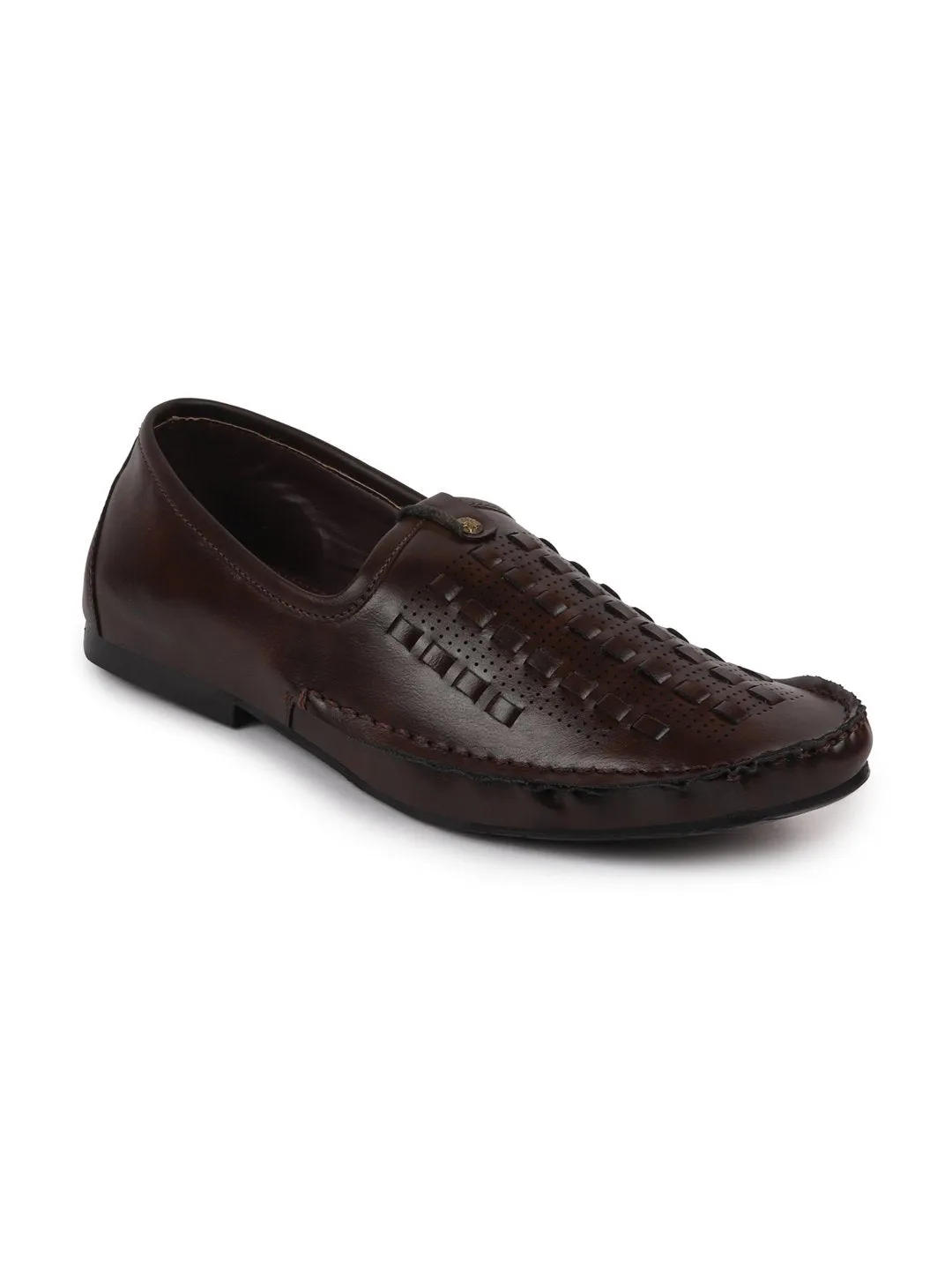 Men Ethnic Brown Stitched Juttis & Mojaris