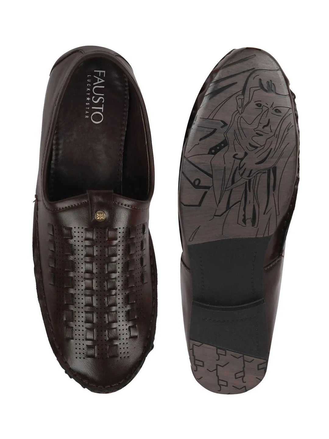 Men Ethnic Brown Stitched Juttis & Mojaris