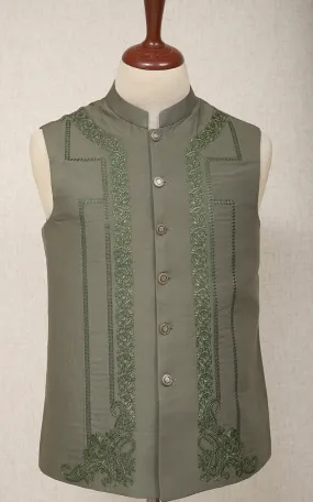 Men Premium Embroidered Waistcoat Green