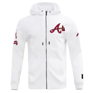 MLB ATLANTA BRAVES CLASSIC CHENILLE MEN'S FZ PO HOODIE (WHITE)