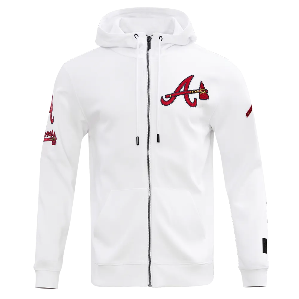 MLB ATLANTA BRAVES CLASSIC CHENILLE MEN'S FZ PO HOODIE (WHITE)