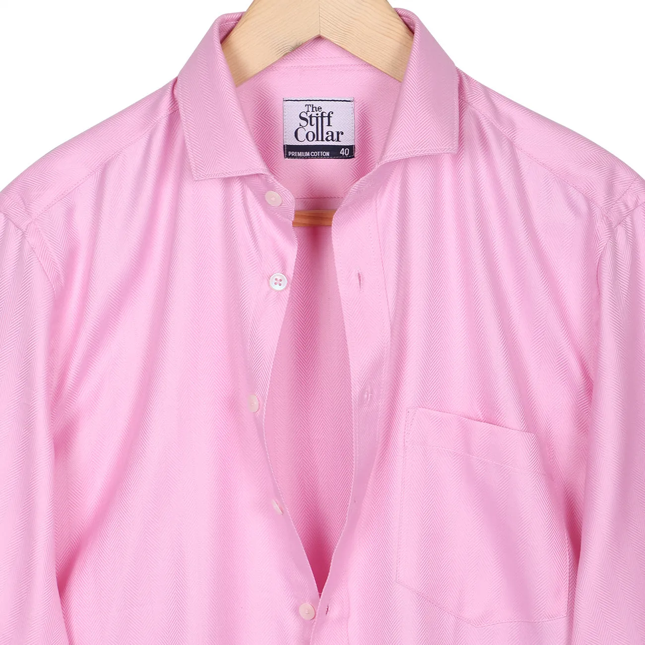 Monti Cerise Pink Herringbone 2 Ply Giza Cotton Formal Shirt