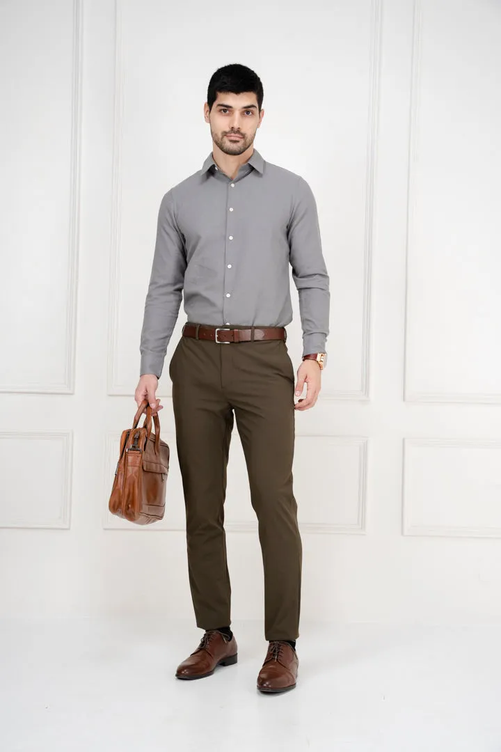 Olive Slim Fit Stretch Formal Pants