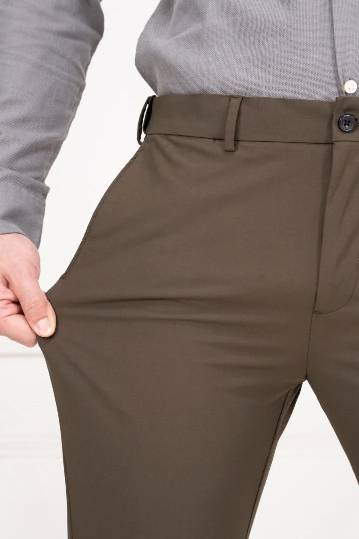 Olive Slim Fit Stretch Formal Pants