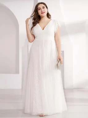 Plus Size Cap Sleeve Floral Lace Long Formal Dresses