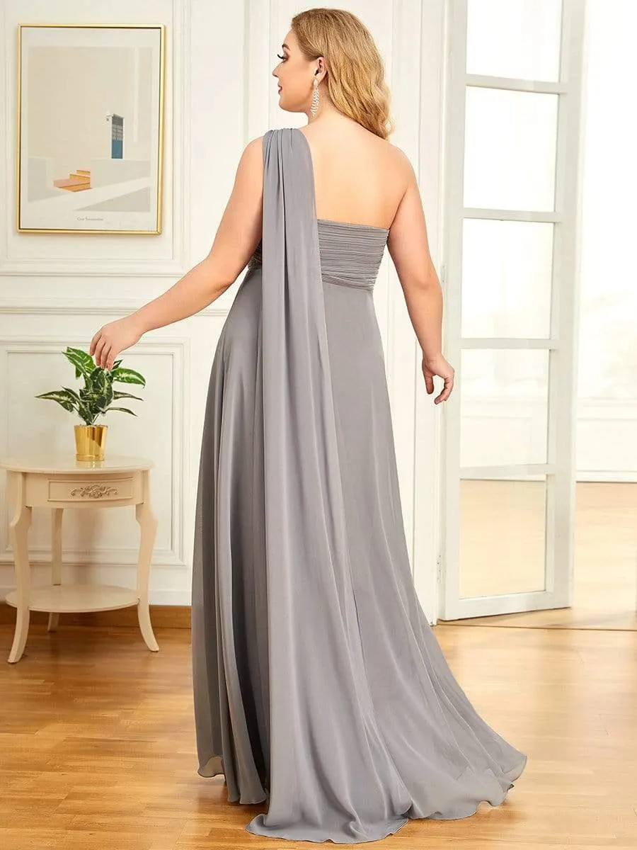 Plus Size Chiffon One Shoulder Formal Evening Dresses for Women