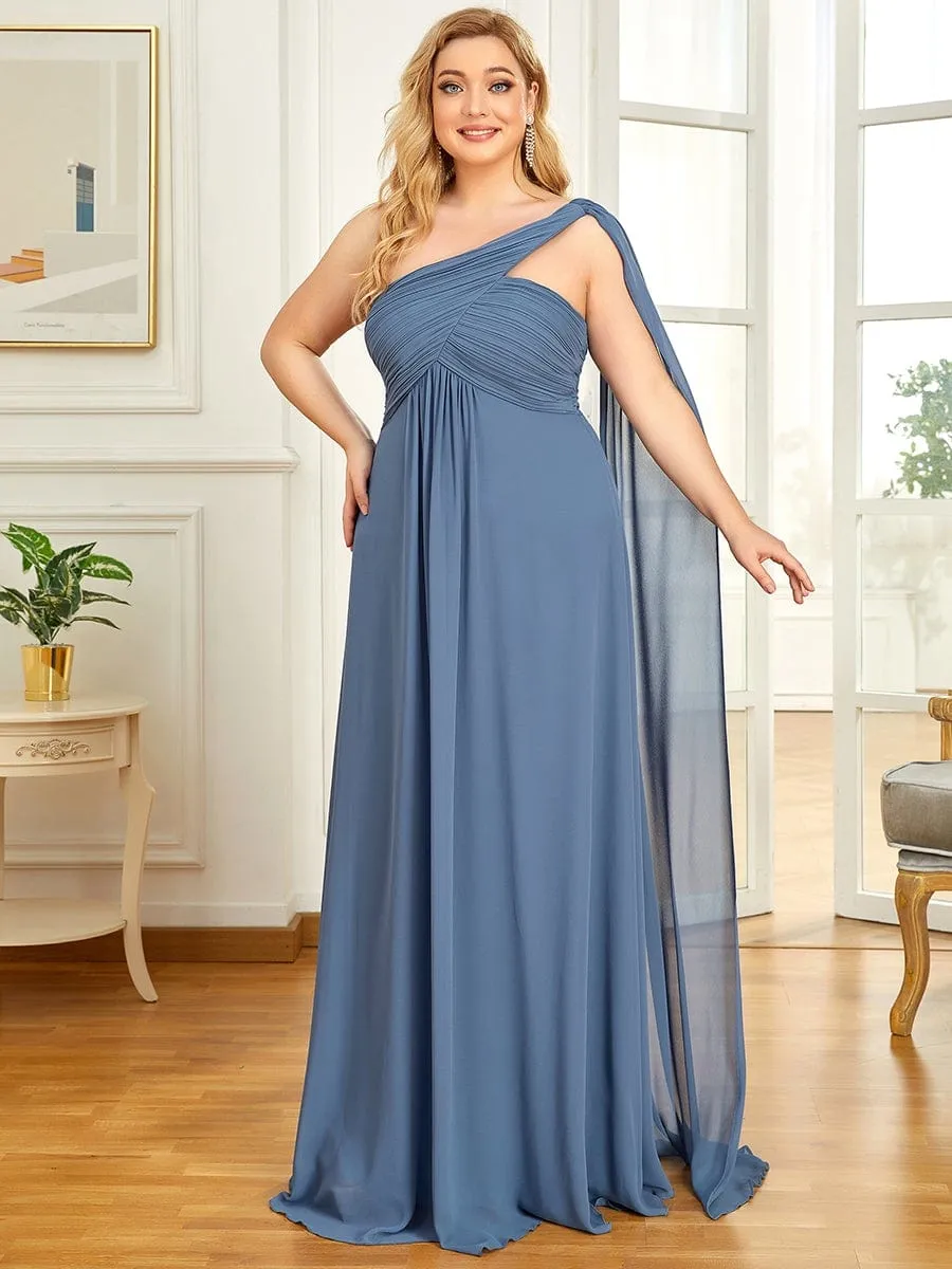 Plus Size Chiffon One Shoulder Formal Evening Dresses for Women