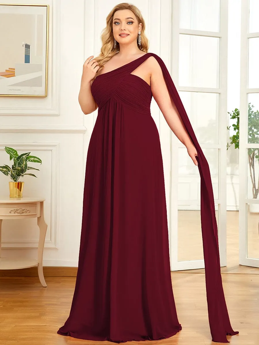 Plus Size Chiffon One Shoulder Formal Evening Dresses for Women