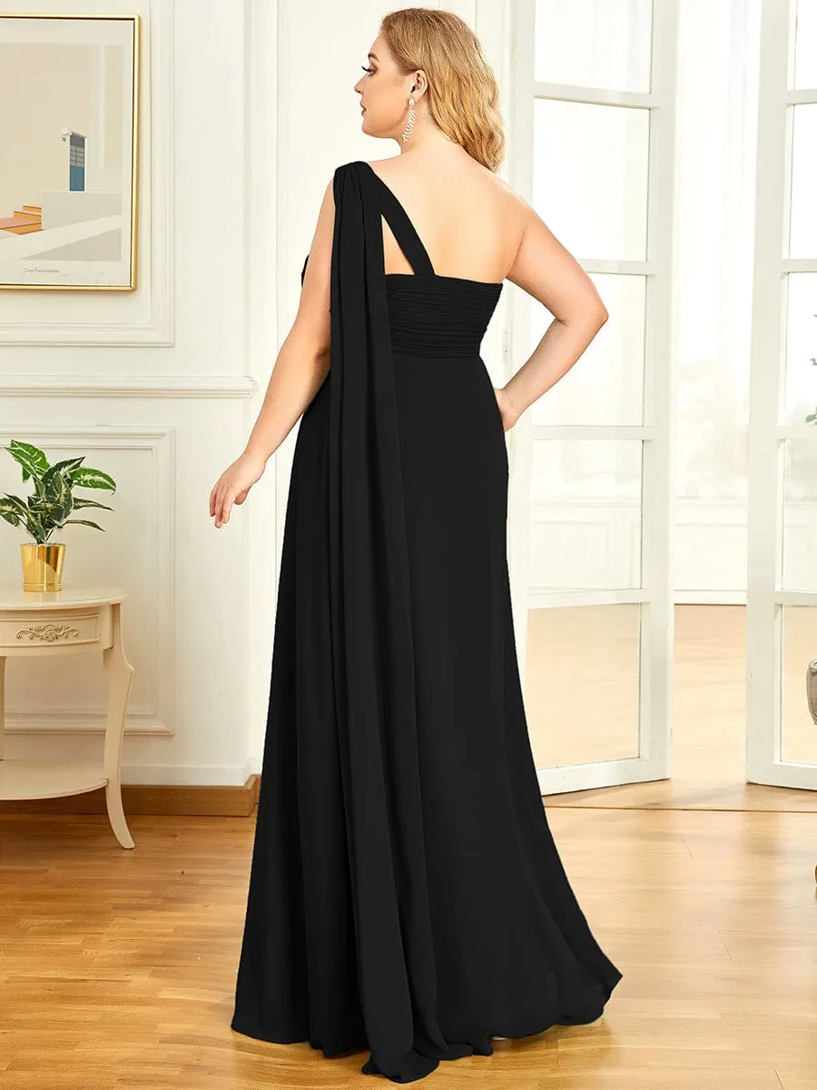 Plus Size Chiffon One Shoulder Formal Evening Dresses for Women