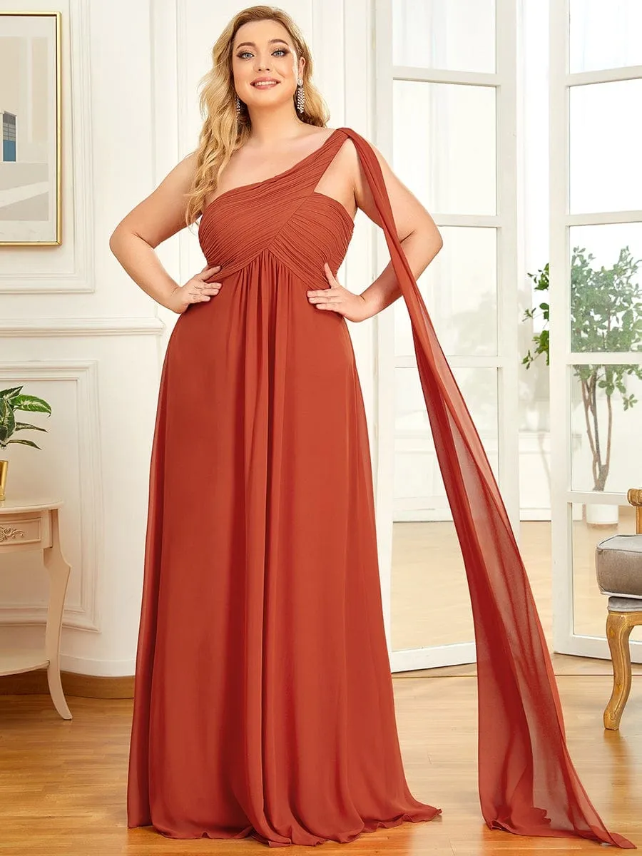 Plus Size Chiffon One Shoulder Formal Evening Dresses for Women