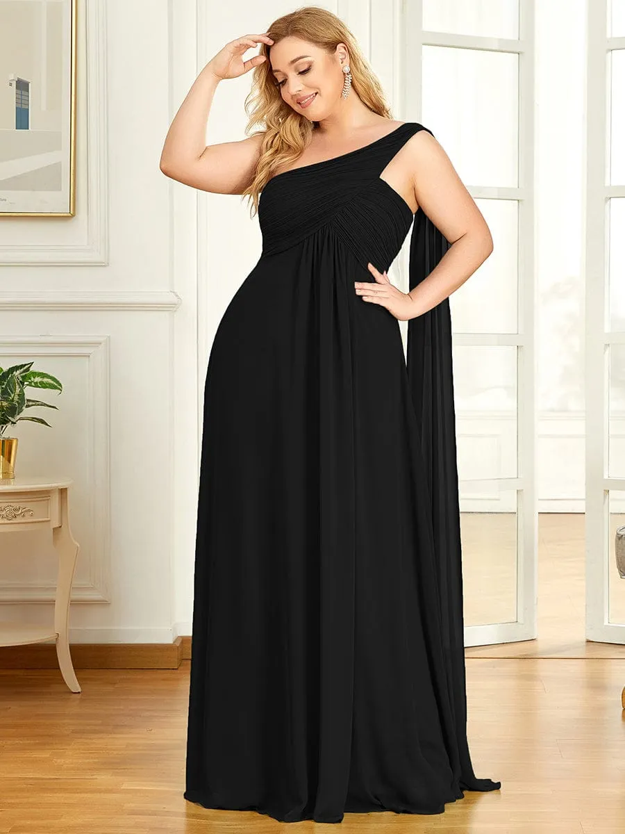 Plus Size Chiffon One Shoulder Formal Evening Dresses for Women