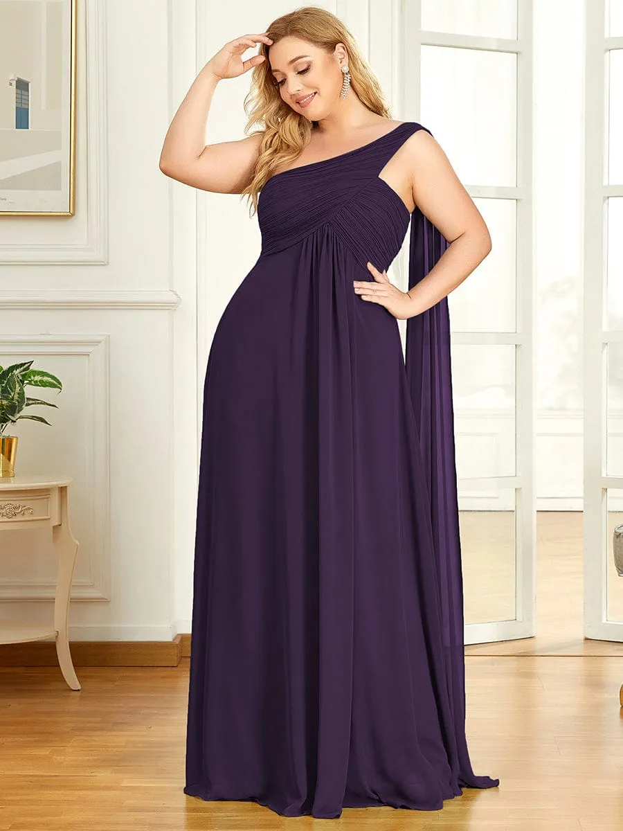 Plus Size Chiffon One Shoulder Formal Evening Dresses for Women