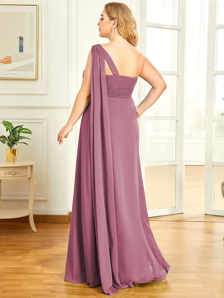 Plus Size Chiffon One Shoulder Formal Evening Dresses for Women