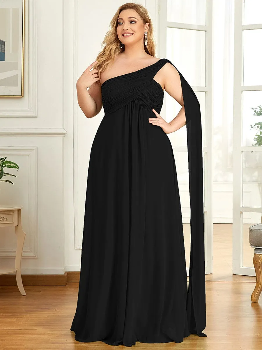 Plus Size Chiffon One Shoulder Formal Evening Dresses for Women