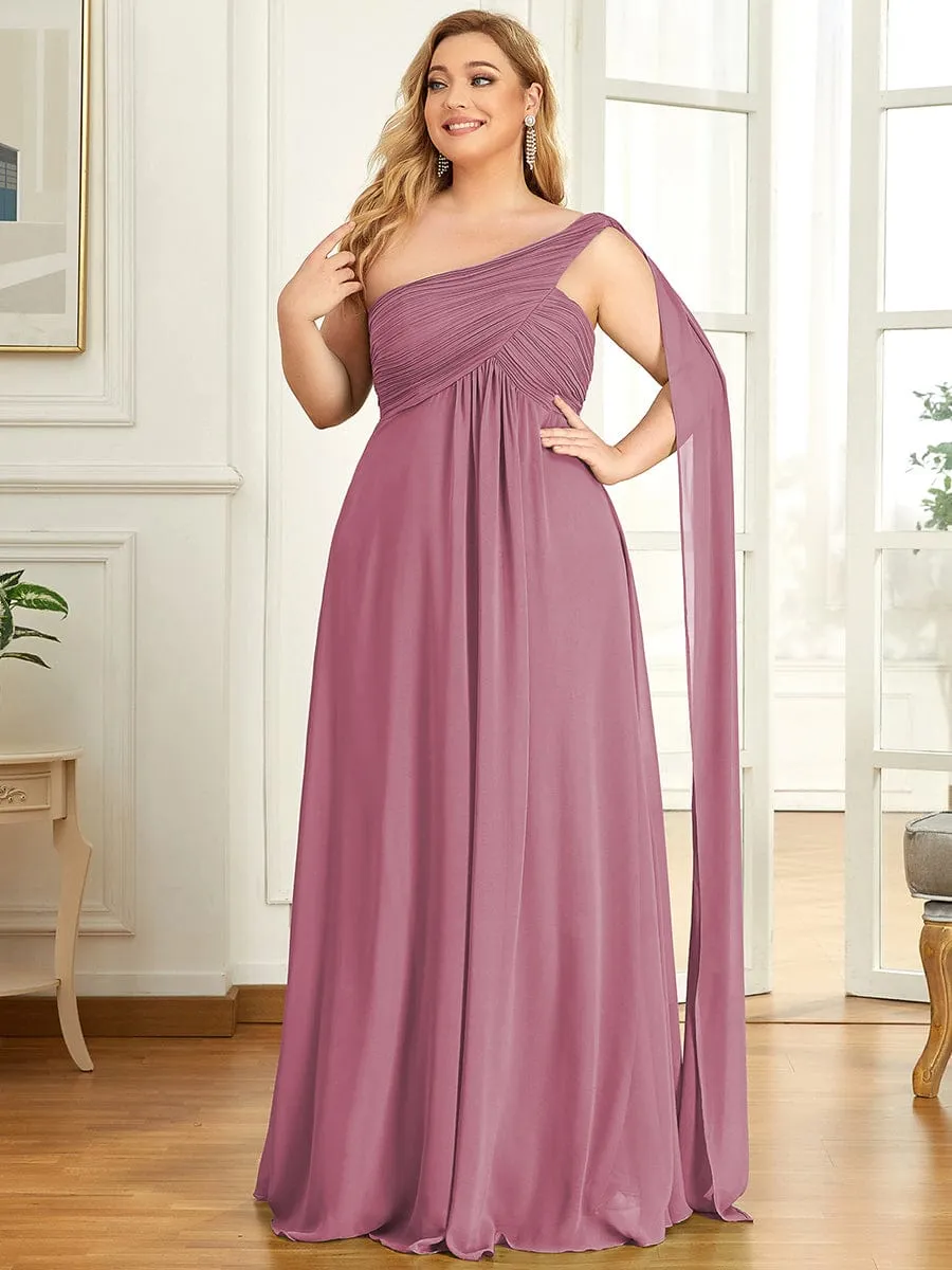 Plus Size Chiffon One Shoulder Formal Evening Dresses for Women