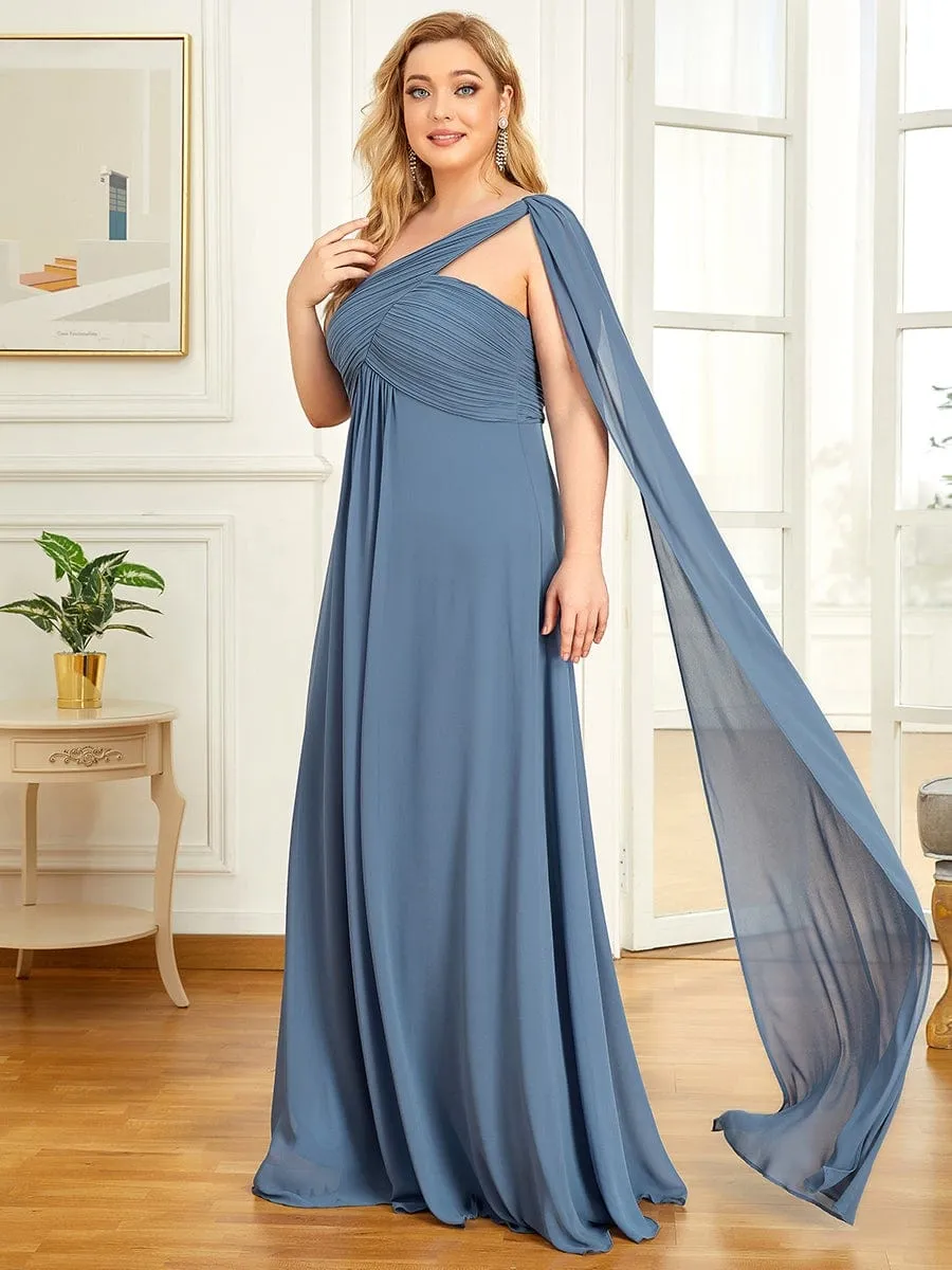 Plus Size Chiffon One Shoulder Formal Evening Dresses for Women