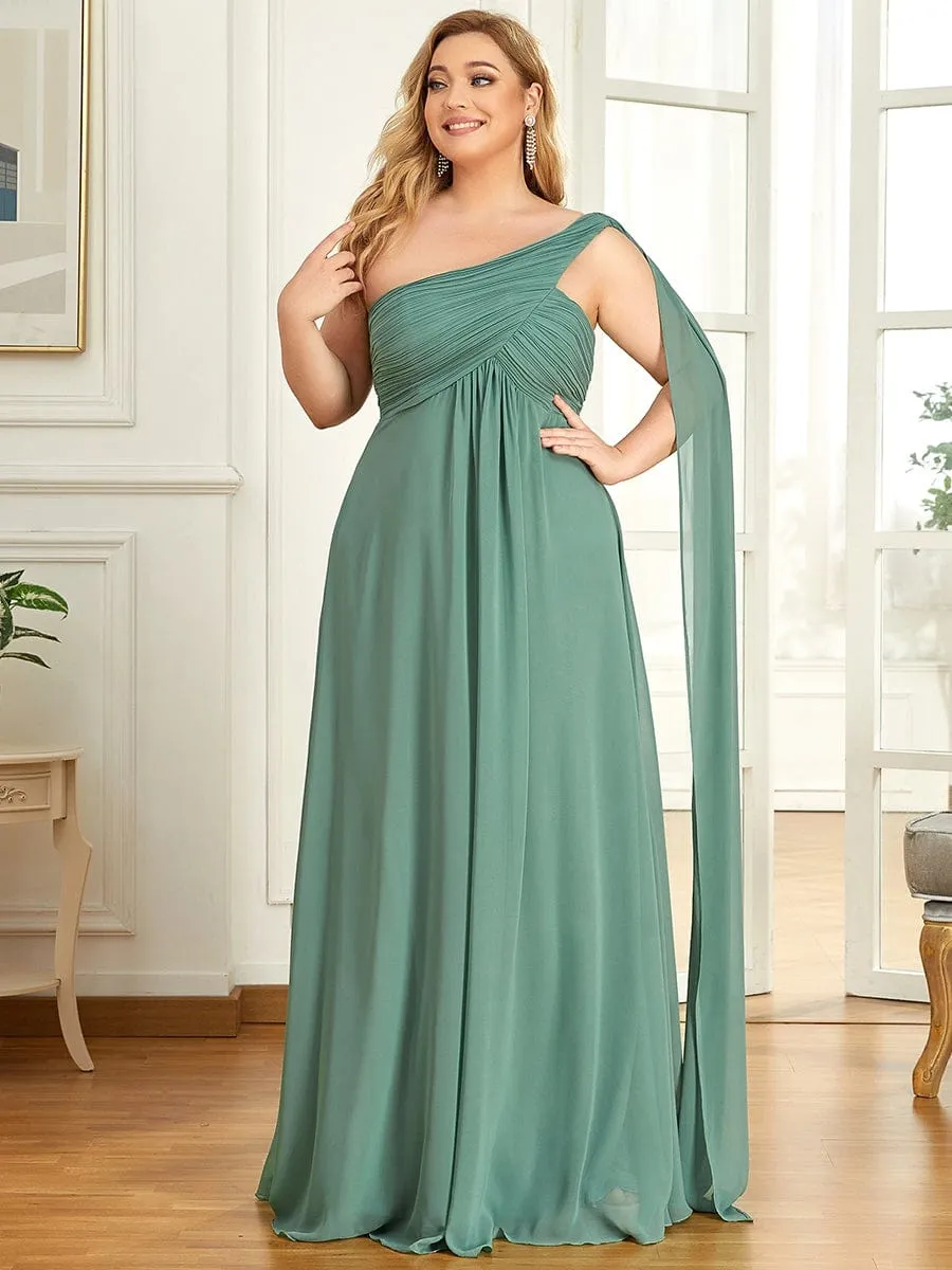 Plus Size Chiffon One Shoulder Formal Evening Dresses for Women