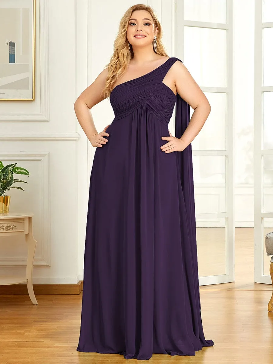 Plus Size Chiffon One Shoulder Formal Evening Dresses for Women