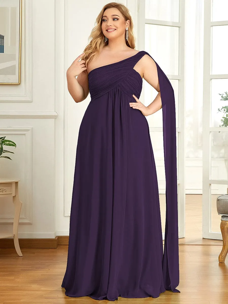 Plus Size Chiffon One Shoulder Formal Evening Dresses for Women