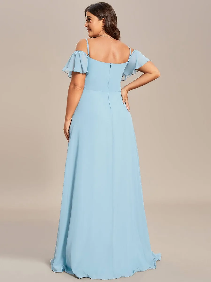 Plus Size Cold Shoulder Formal Bridesmaid Dress with Side Slit