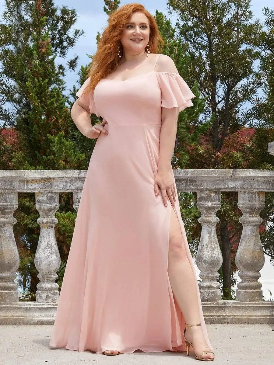 Plus Size Cold Shoulder Formal Bridesmaid Dress with Side Slit