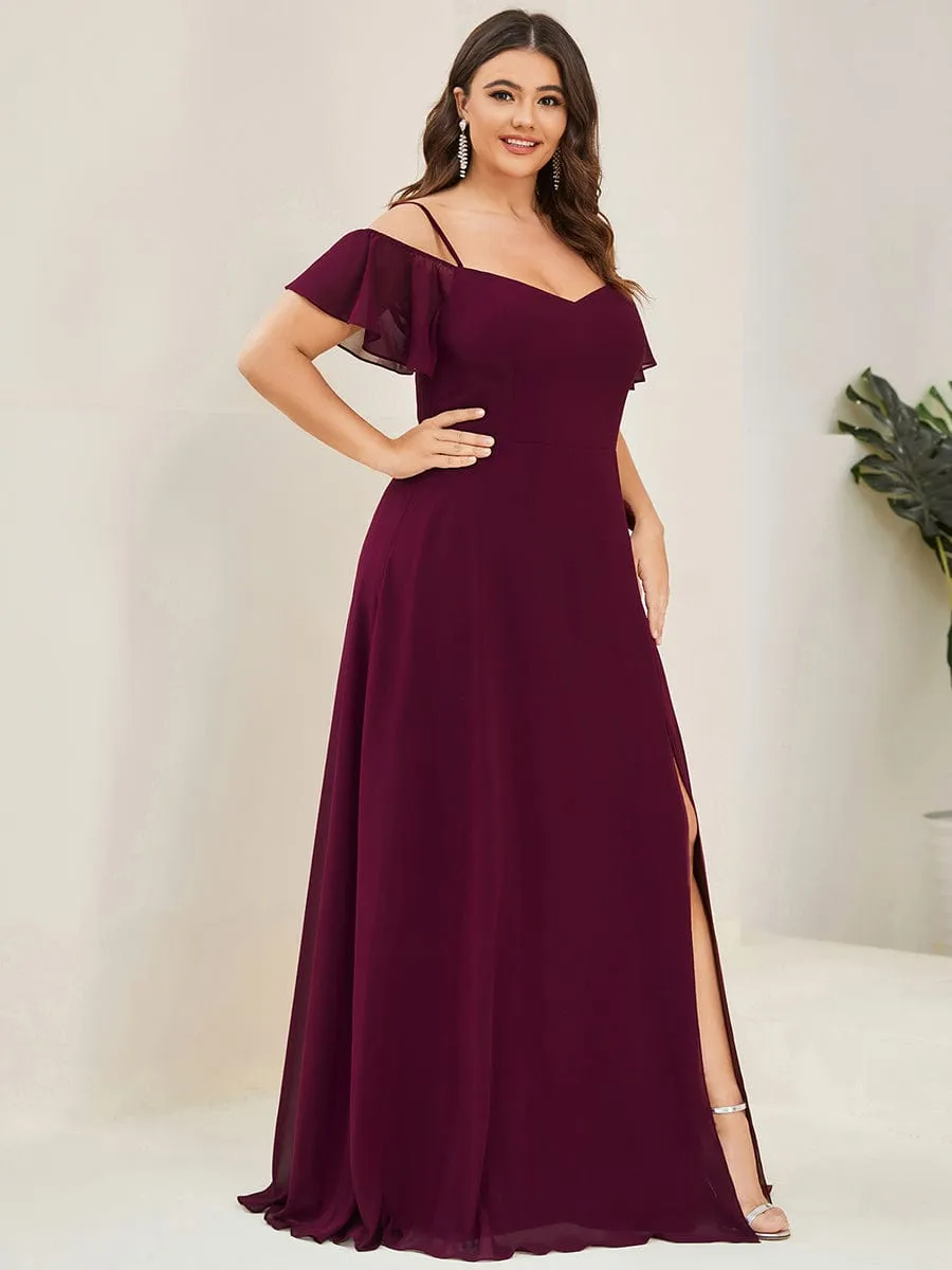 Plus Size Cold Shoulder Formal Bridesmaid Dress with Side Slit