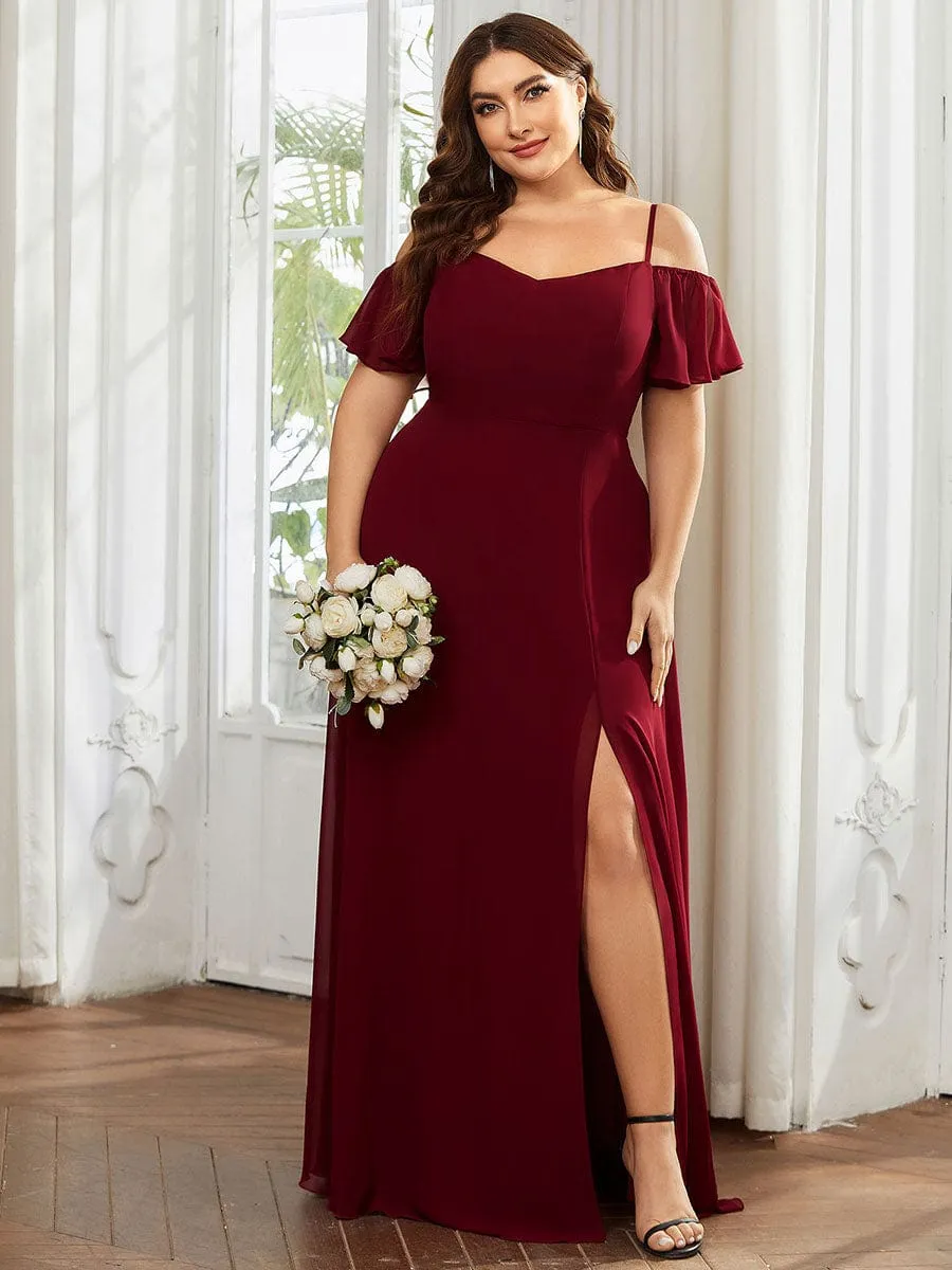 Plus Size Cold Shoulder Formal Bridesmaid Dress with Side Slit