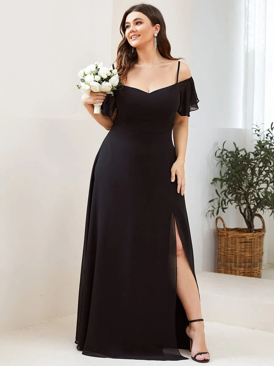 Plus Size Cold Shoulder Formal Bridesmaid Dress with Side Slit