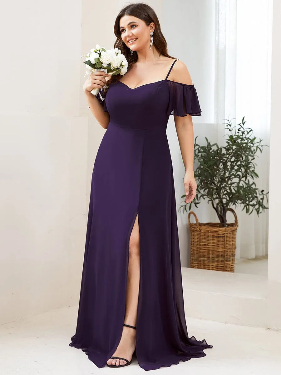 Plus Size Cold Shoulder Formal Bridesmaid Dress with Side Slit