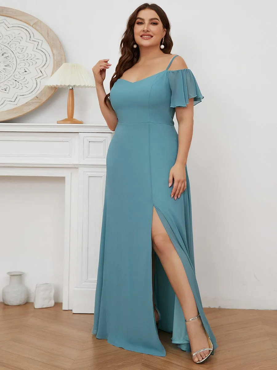 Plus Size Cold Shoulder Formal Bridesmaid Dress with Side Slit