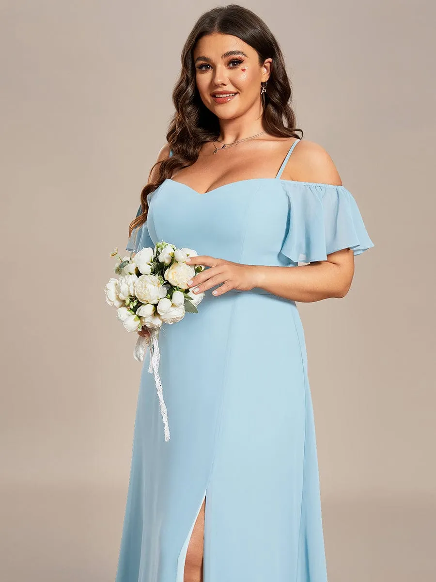 Plus Size Cold Shoulder Formal Bridesmaid Dress with Side Slit