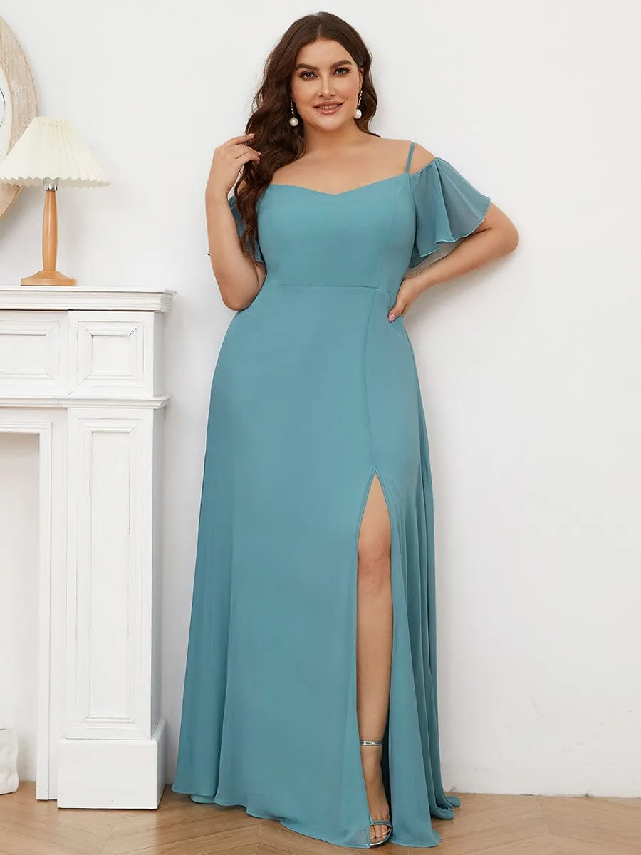 Plus Size Cold Shoulder Formal Bridesmaid Dress with Side Slit