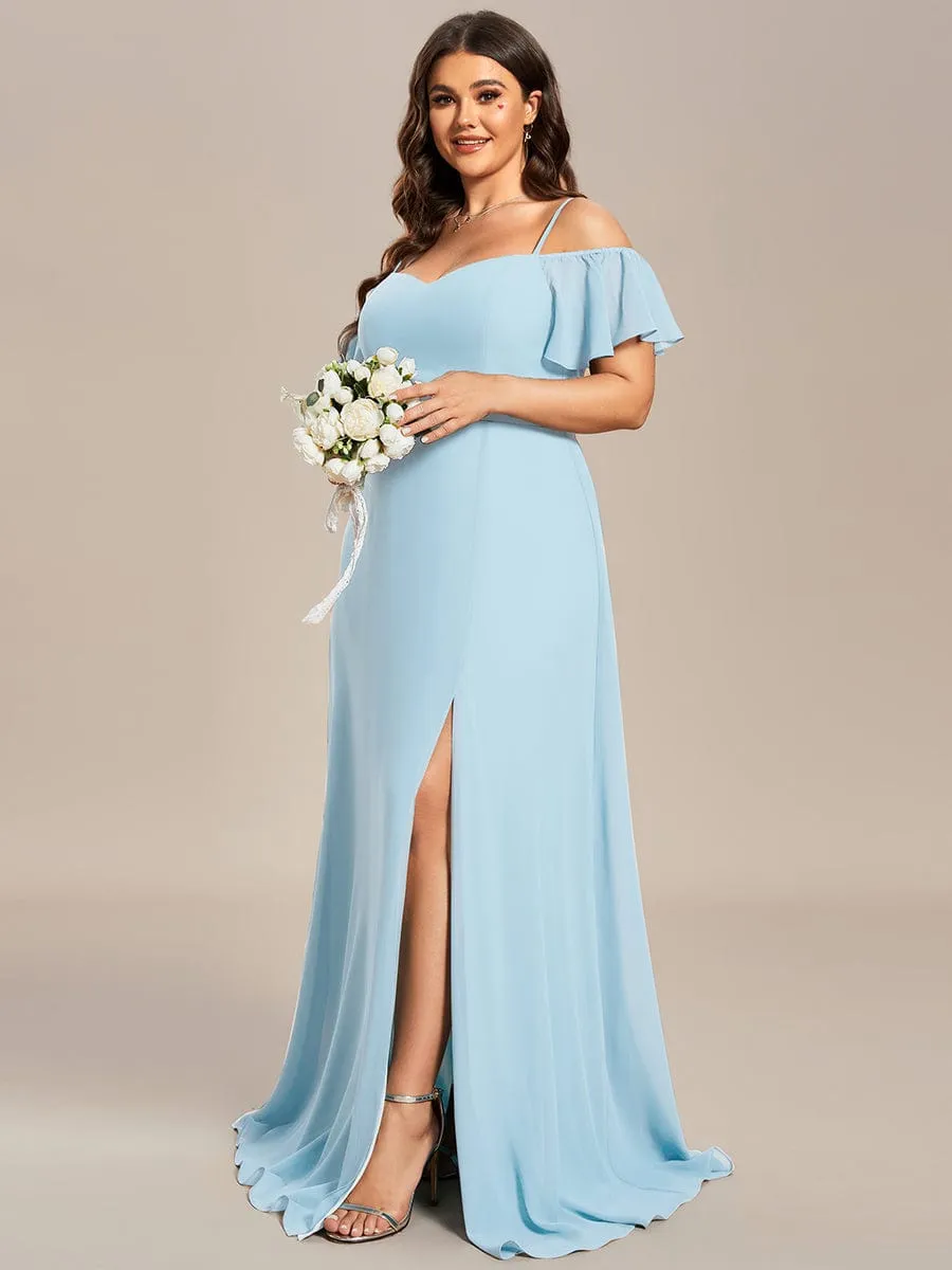 Plus Size Cold Shoulder Formal Bridesmaid Dress with Side Slit