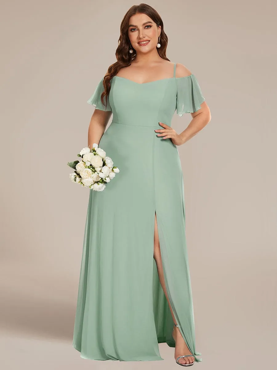 Plus Size Cold Shoulder Formal Bridesmaid Dress with Side Slit