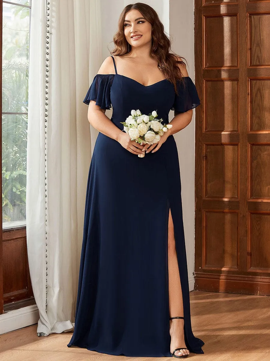 Plus Size Cold Shoulder Formal Bridesmaid Dress with Side Slit